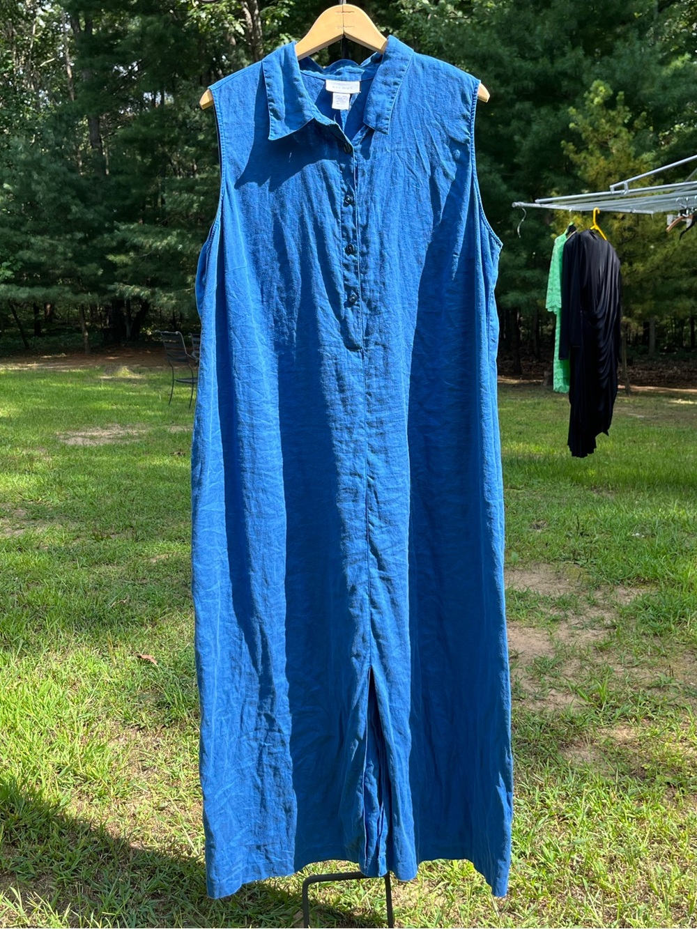 Avenue 100% Linen Blue Maxi Dress Plus Size 18/20 Colorful Minimal Lagenlook